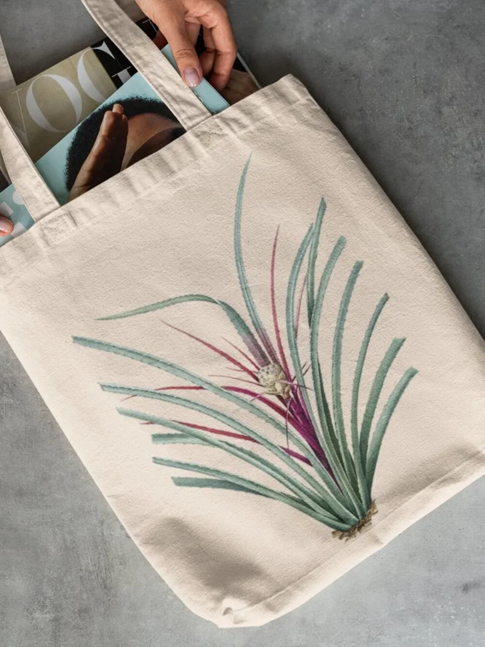 Bromeliad Vintage Botanical Print Graphic Canvas Tote Bag